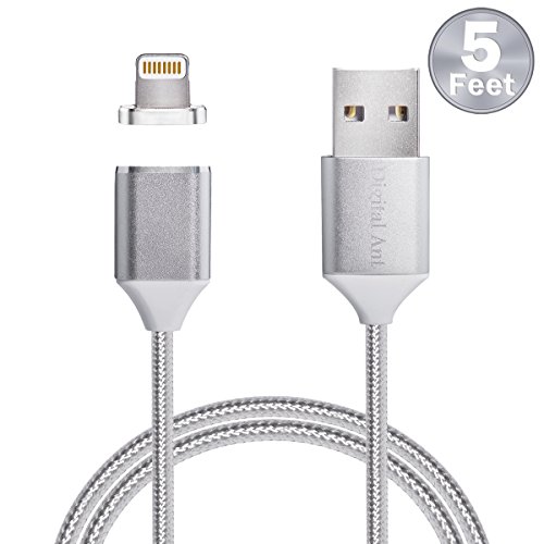 Digital Ant Gen3 Nylon Braided Super Magnetic Charging and Data Transfer Cable for i-Product. Magnetic Charging Cable or Magnetic Charging Cord for iPhone and iPad. (5 Feet-Silver)
