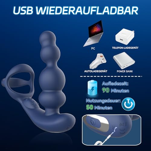 Anal Vibratoren für Mann Sex Spielzeug - 4 In 1 Prostata Stimulation Fernbedienung Analkugeln Buttplug Dildo mit Doppelte Penisringe 10 Vibrations & 3 Rotationsmodi Prostata Massagegerät Analplug