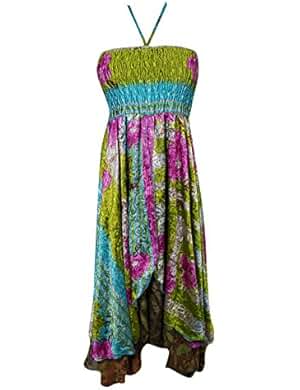 Wholesale Lot Of 3 Pcs Womens Halter Dress Recycled Silk Sari Vintage Two Layer Elegant instance Sundress