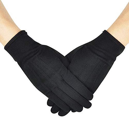 Parade Gloves Black Cotton Formal Tuxedo Costume Honor Guard Gloves with Snap Cuff, Coin Jewelry Silver Inspection Gloves 1 Pair