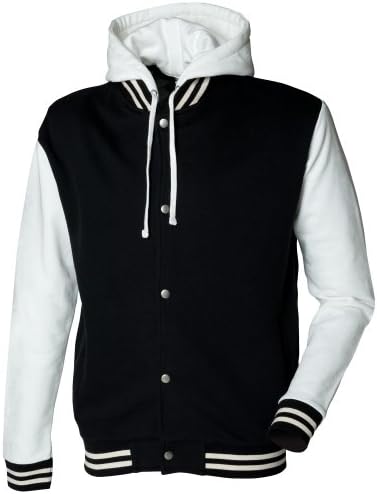 Skinni Fit Mens Heavy Weight Baseball Jacket With Detachable Hood (M) (Black/Off White)