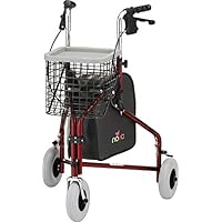 NOVA Traveler 3 Wheel Rollator Walker, All Terrain 8" Wheels, Includes Bag, Basket and Tray, Red
