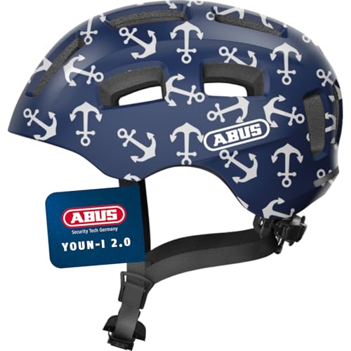 ABUS Fahrradhelm Youn-I 2.0 - mit Licht für Kinder, Jugendliche und junge Erwachsene - für Mädels und Jungs - Blau mit Anker-Muster, Größe S