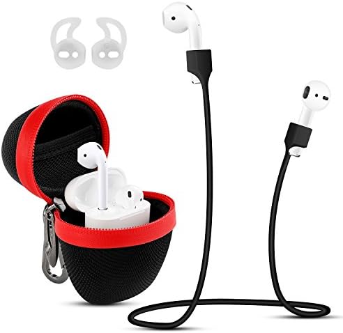 AirPods case Choncyn Shell EVA Full Protective Cover Hard Case with 1Anti-lost Strap,1 Pairs of Ear Hook for Apple AirPods (black red)