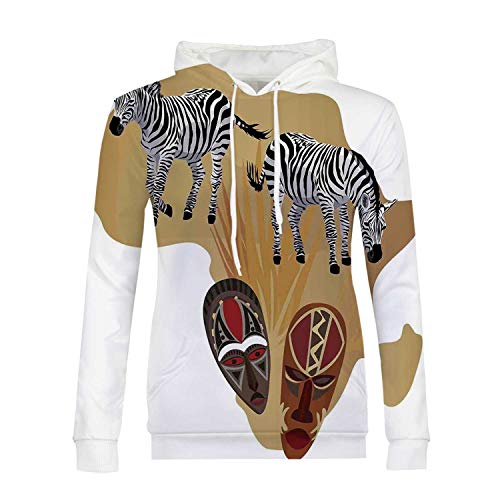 Safari Stylish Hoodies,Illustration of Native Ethnic Icons and Traditional Ceremonial African Mask Zebra for Girls,XXL
