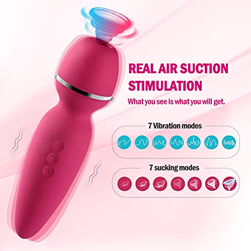 Real Air Sucking Mini Vibrator for Women, Double Head Wand Massager Clit Sucker Nipple Stimulator with 7 Powerful Suction and Vibration, Waterproof Adult G Spot Vibrators Sex Toys for Women for Sex