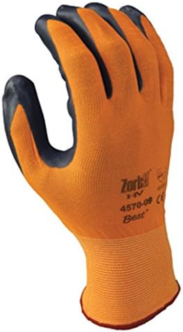 SHOWA Best Glove Size 10 Zorb-IT HV General Purpose Gray Flat-Dipped Sponge Nitrile Palm Coated Work Gloves With High-Viz Orange Seamless Nylon Liner