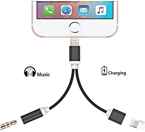 Femlip 2 in 1 Lightning to 3.5mm Aux Headphone Jack and Charger Cable adapter for iphone 7 plus Adapter,Adapter iphone 7,Lightning Adapter Splitter Cable,iphone 7 Plus Adapter-Black