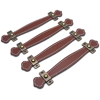 MTMTOOL Set of 4 Brown Leather Handle 5 Inch Leather Furniture Drawer Handle Door Handle Strap Replacement