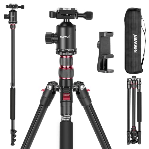 NEEWER Trípode de Cámara de 77 Pulgadas con Rótula de Bola Panorámica de 360°,Columna Central de 2 Ejes,Placa QR Tipo Arca, Aluminio Compacto,Ligero,Carga Máxima de 34 lb, Bolsa de Transporte Incluida