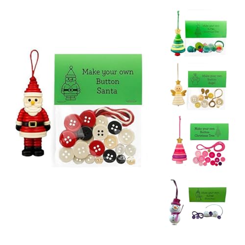 DIY Christmas Button Ornament Craft Kit, Hanging Buttons for Crafting, Crafts for Adults & Kids, Pendant Making Set, Make Your Own Decoration for Holiday Party Family Activity (Red,Santa)