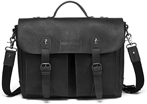 Messenger Bag for Men Vintage Cowhide Leather Canvas 14-inch Laptop Satchel/ Briefcase (CKL-black)