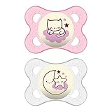 MAM Night Pacifiers (2 Pack, 1 Sterilizing Pacifier Case), MAM Pacifiers 0-6 Months, Best Pacifier for Breastfed Babies, Glow in the Dark Pacifier