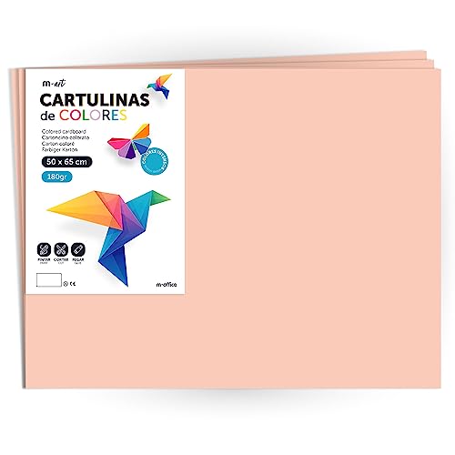 Coloured Cardstock, Large Cardstock 50 x 65 cm Light and Intense Colours, 180 g Coloured Cardstock for Crafts, Creative Designs and Art Projects · m-office (x250 Sheets, Salmon)