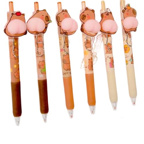 Photo 1 of Cartoon Capybara Animal 0.5mm Pens Kapibara Stuff Ink Pens Gel Pen Kapibara Squeezable 3D Pen Set 3 or 6 Pieces (3 Random pens)