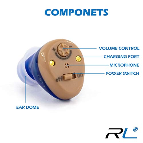 R&L Rechargeable Hearing Amplifier C100 to Aid and Assist Hearing for Adults and Seniors, Digital CIC ITE ITC Style Device with Feedback Cancellation, Fit Both Ears (2 Pack)
