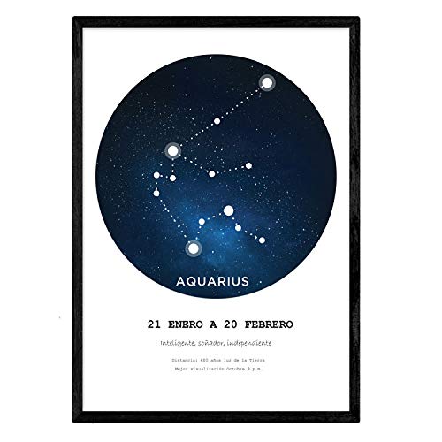 Nacnic Poster with the constellation Aquarius. Poster with zodiac symbol A3 in size and white background — image 1