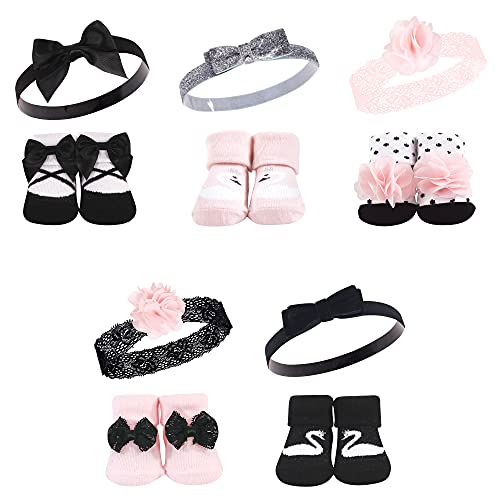 Hudson Baby Infant Girl Headband and Socks Giftset Swan 10-Pack, One Size