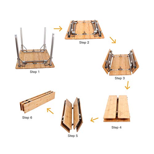 ATEPA Folding Camping Table,Bamboo Portable Outdoor Picnic Table, Foldable Height Adjustable Legs Camp Table,31.5 × 23.6× 17-25.6 Inches,11.5lbs
