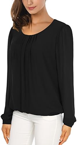 Shirts and Blouses,Women Fashion Long Sleeve Round Neck T-Shirt Tops Blouse XX-Large Black