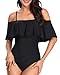 Tempt Me Women's Black Off Shoulder One Piece Swimsuits Flounce Ruffle Bathing Suits L