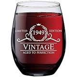 1949 71st Birthday Gifts for Women Men - 15 oz Stemless Wine Glass - 71 Year Old Gift Present Ideas for Mom Dad - Funny Vintage Unique Personalized - Party Anniversary Reunion Decorations Supplies