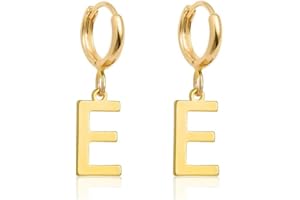 Fremttly 14K Gold Plated Initial Earrings, Dainty Gold Earrings Dangle Hoop Letter Earrings Cute Earrings for Women
