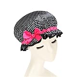 Lvge Microfiber Butterfly Lace Elastic Reusable Waterproof Shower Cap Black Polka Dots