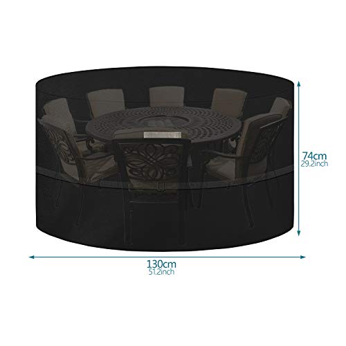 Dokon Abdeckung für Gartenmöbel Wasserdicht Winterfest 420D Oxford Gewebe Winddicht Anti-UV Abdeckplane Loungemöbel Möbelsets Sitzgruppe Gartentisch Schutzhülle Rund - Ø128x71cm – Bild 3