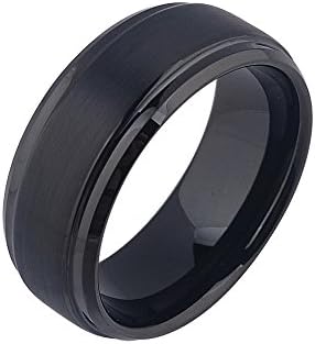 SIAWASE Men's Black Tungsten Wedding Ring 8mm Polished Beveled Edge Matte Brushed Finish Center Ring (11)