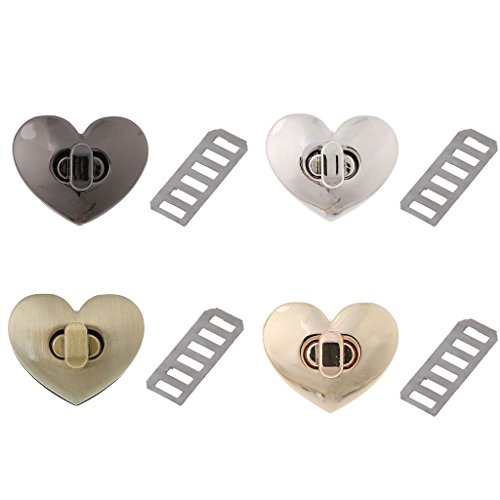Misright 10 Sets Heart Shape Metal Purse Handbag Twist Turn Lock DIY Handbag Shoulder Bag Purse Hardware Accessories (S)