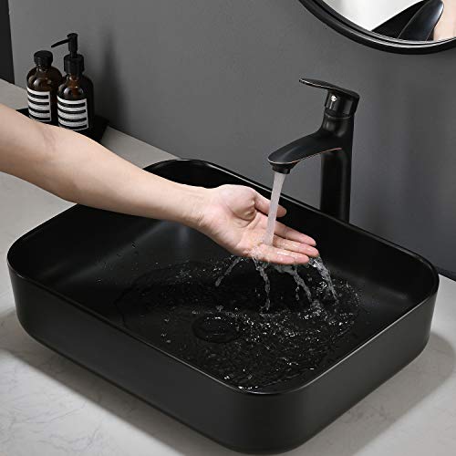 Ufaucet Modern Black Rectangular Above Counter Countertop Porcelain Ceramic Bathroom Vessel Vanity Sink