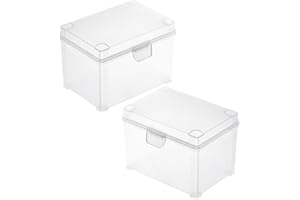 HINTRMENT Stackable Plastic Card Storage Box with Lid, Small Organizer for Business Cards and Desktop