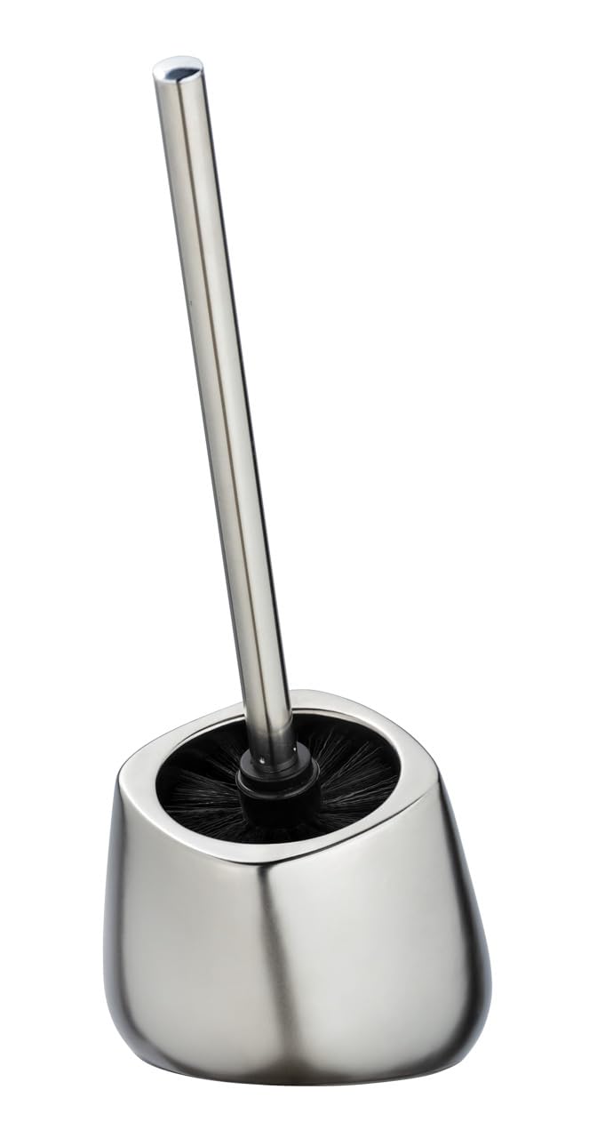 WENKO Toilet Brush Set Biot Matt Chrome Ceramic Toilet Brush Holder Ceramic 26 x 33 x 13 cm Matte Silver