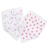 aden by aden + anais Bandana Bib, 100% Cotton Muslin, Soft Absorbent 3 Layers, Adjustable, 8.5” X 16”, 2 Pack, Rainbows