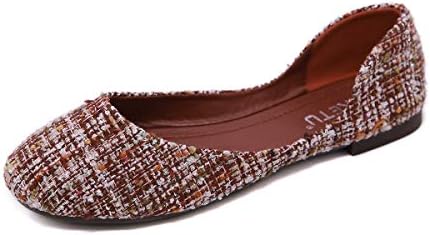 SAILING LU Classic Round Toe Shoes Womens Ballet Flats Comfort Plaid Flat Shoes for Work Slip On Sandals