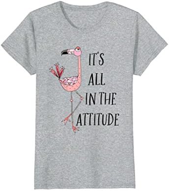 Womens It's All In The Attitude Pink Flamingo Illustration T-Shirt Large Heather Grey
