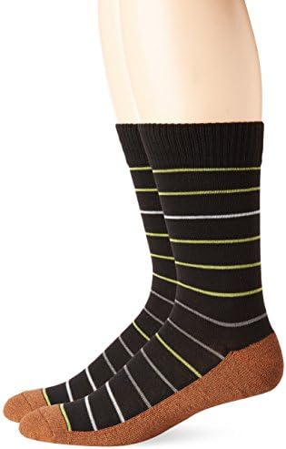 Copper SoleMen's 2 Pack Simple Striped Dress Crew Socks, Black/Lime, Sock Size:10-13/Shoe Size: 6-12