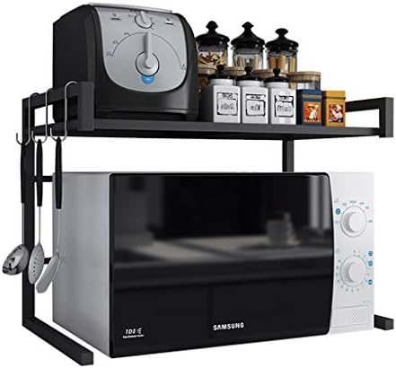 GHMOZ Retractable Kitchen Rack Double Floor Landing Multi-function Storage Shelf 43 * 36 * 46cm (Color : Black)