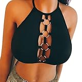 Nacome Women's Halter Corset Bralette Unpadded Wireless Lingerie Bra Crop Top,S-XL (Black, L)