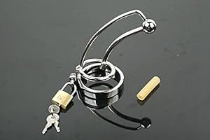 Catcher " Heavy Duty Stainless steel Bondage Male Curving Chastity device /  Solid Urethral Dilator Plug / Penis ring in Padlock . Welded by Manhood  AcademyTM . Made in USA (1.75"