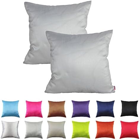 Queenie - 2 Pcs Solid Color Faux Silk Decorative Pillowcase Cushion Cover for Sofa Throw Pillow Case Available in 12 Colors & 7 Sizes (15.75 x 15.75 inch (40 x 40 cm, Silver)