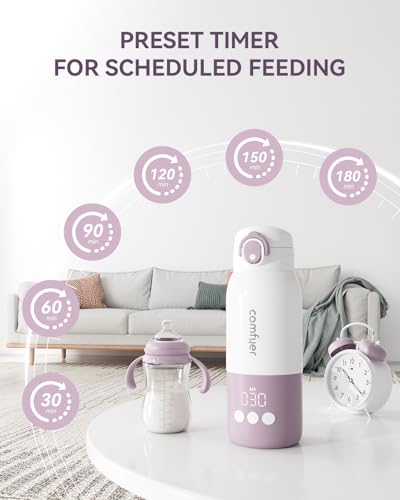 Comfyer BW01 Portable Milk Warmer for Travel, Portable Bottle Warmer with Fast Heating & Long Battery Life, Dual Heating for Breast Milk & Water, 12 Ounces Big Capacity, Car, Airplane Journey