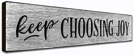 LACOFFIO Keep Choosing Joy Inspirational Quotes Wall Art Decor Plaque 16 x 3.5 Inches Handcrafted in USA from Real Pine Wood
