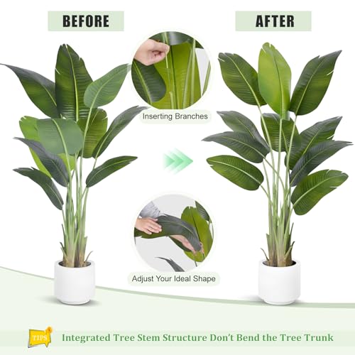 ZEEOZE Artificial Plant Bird of Paradise 150 cm Decorative Artificial Plants with 10 Banana Leaves, Large Indoor Artificial Plant with White Pot for Home Decoration Living Room Home Room Decor