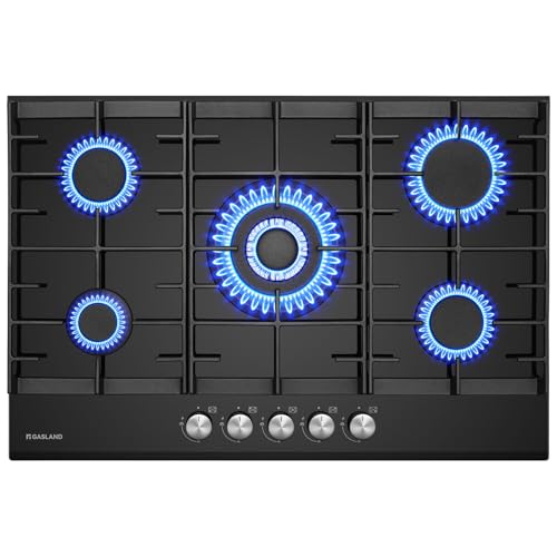 GASLAND GH2805BG1FC Glas Gaskochfeld 5-flammig, Einbaukochfeld mit Wok-Brenner, 76 cm Schwarz Einbau Gaskochfeld, für Butan, LPG/Erdgas, 10400 Watt