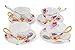 Porcelain Tea Cup and Saucer Set Coffee Cup with Saucer and Spoon 8 oz Set of 4 (Phalaenopsis Orchid)