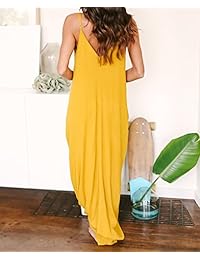 Mafulus - Vestido de verano para mujer, con tirantes de espagueti, cuello en V, sin mangas, informal, largo con bolsillos