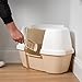 IRIS USA Corner Cat Litter Box Enclosure, Hooded Litter Box with Scoop, Large, Almond