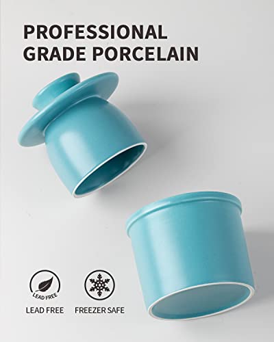 XELA Porcelain Butter Keeper Crock, French Butter Crock for Counter, Butter Keeper With Water Line for Fresh Spreadable Butter-Wax Blue